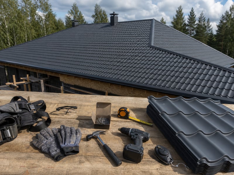 Что входит в смету: tools and materials laid out — Монтаж четырехскатной крыши